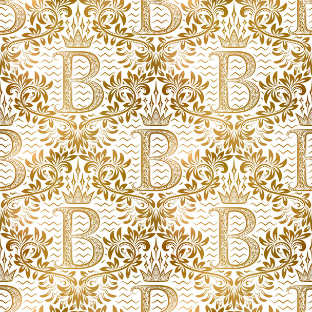 Gouden witte vintage naadloos patroon. Gouden koninklijke klassieke barokke behang. Antieke achtergrond ornament. - Vector, afbeelding
