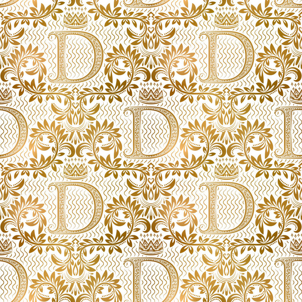 Golden white vintage seamless pattern. Gold royal classic baroque wallpaper. Antique background ornament. - Vector, Image