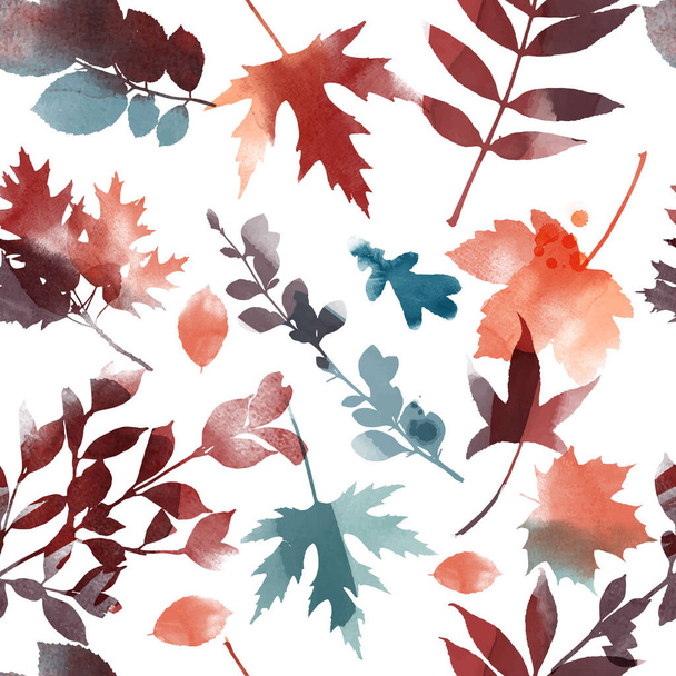 Autumn leaves watercolor vector pattern  - Vetor, Imagem