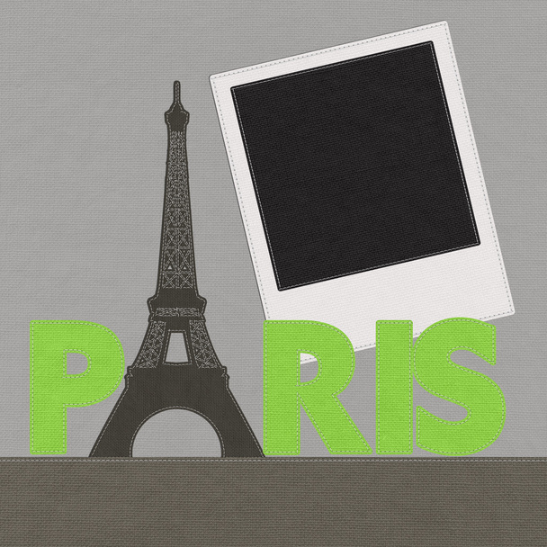 Эйфелева башня, Париж. Франция в стиле стежка на тканевом фоне
 - Фото, изображение