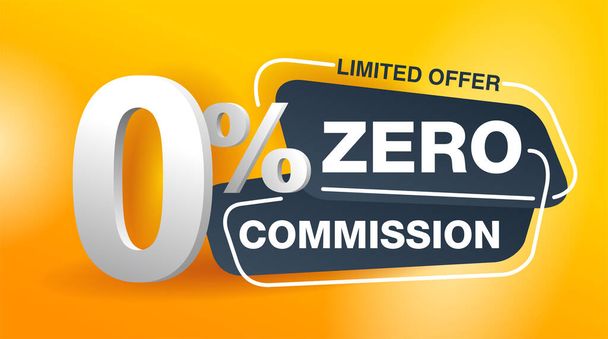zero commission offer banner in yellow and gray - Vector, Image