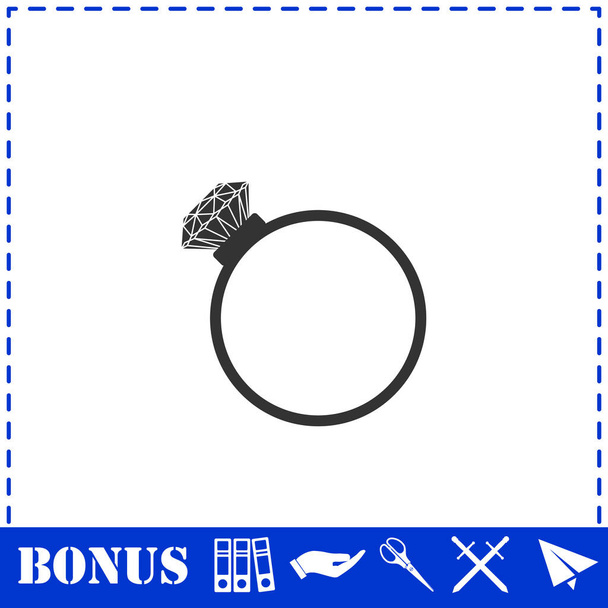 Ikona diamentowego pierścienia płaska. Prosty symbol wektora i ikona bonusu - Wektor, obraz