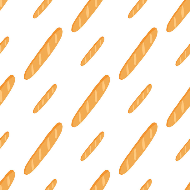 Isolated seamless pattern with orange doodle baguette ornament. White background. Delicious baking food print. Perfect for fabric design, textile print, wrapping, cover. Vector illustration. - ベクター画像