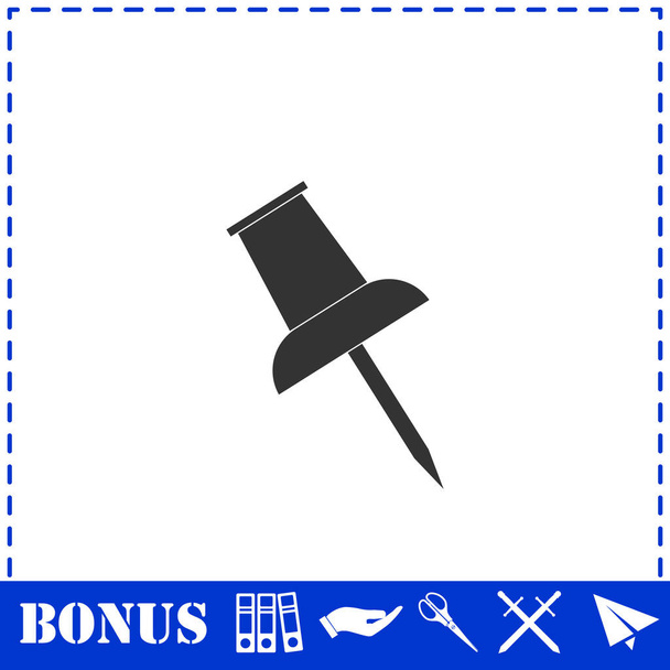 Push pin icon flat. Simple vector symbol and bonus icon - Vector, Image