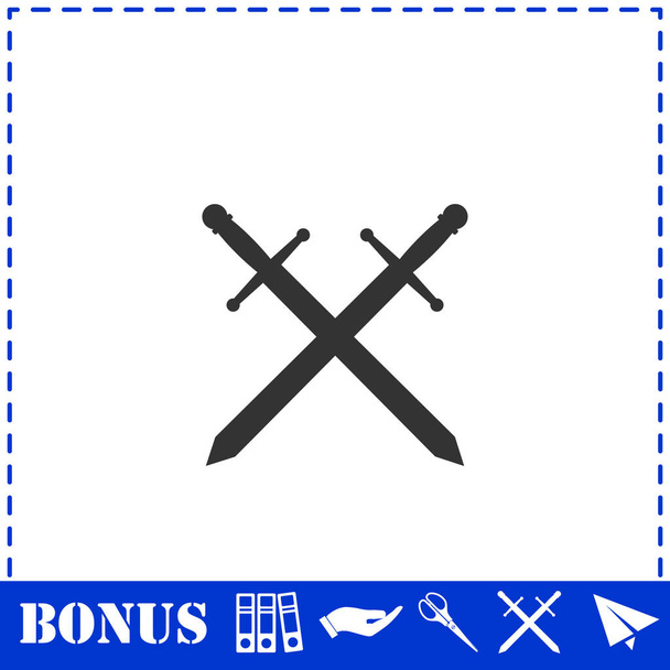 Cross miekat kuvake tasainen. Yksinkertainen vektori symboli ja bonus kuvake - Vektori, kuva
