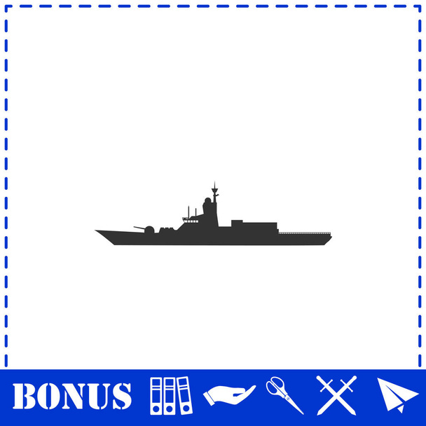 Icona della nave da guerra piatta. Simbolo vettoriale semplice e icona bonus - Vettoriali, immagini