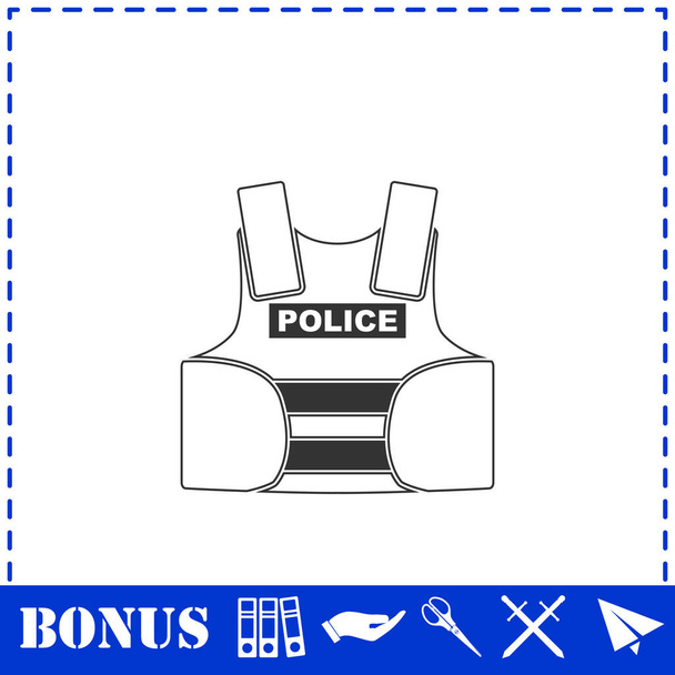 警察のフラットジャケットや防弾チョッキアイコンフラット。シンプルなベクトル記号とボーナスアイコン - ベクター画像