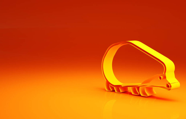 黄色のハリネズミのアイコンがオレンジの背景に隔離されています。動物のシンボル。最小限の概念。3Dイラスト3Dレンダリング. - 写真・画像