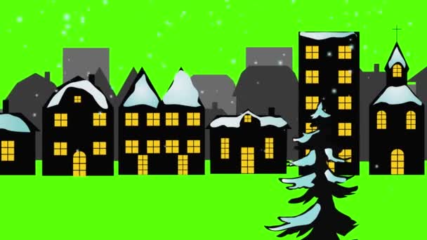 Şehir Yeşil Ekran Chroma anahtar animasyonu, kusursuz döngü, gece sahnesi - Video, Çekim