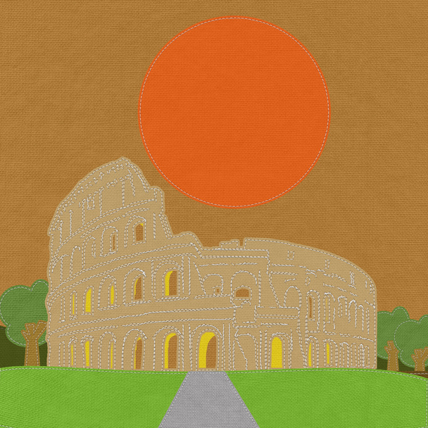 Colosseum in rome with stitch style on fabric background - Φωτογραφία, εικόνα