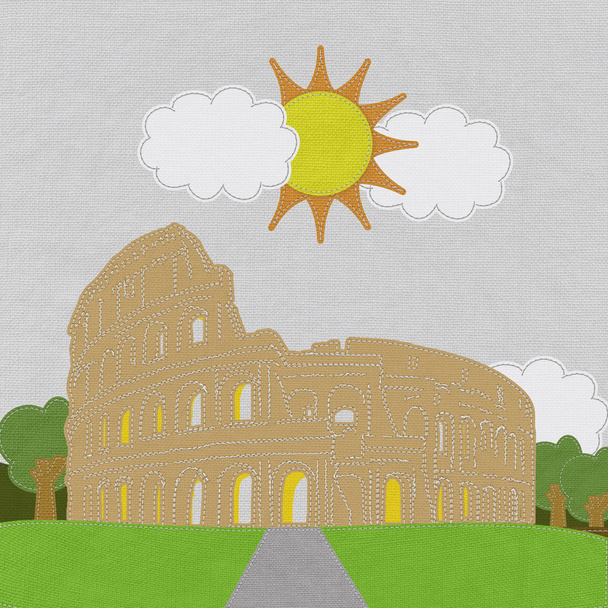 Colosseum in rome with stitch style on fabric background - Φωτογραφία, εικόνα
