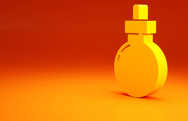 Bomba amarela pronta para explodir ícone isolado no fundo laranja. Feliz festa de Halloween. Conceito de minimalismo. 3D ilustração 3D render. - Foto, Imagem