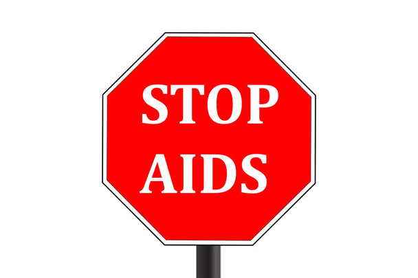 Надпись "СТОП СПИДу" на дорожном знаке. Иллюстрация на белом фоне. 1 декабря - день борьбы со СПИДом. - Фото, изображение