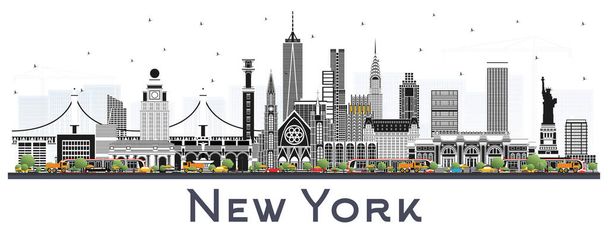 New York USA City Skyline with Color Buildings Isolated on White. Vector Illustration. New York Cityscape with Landmarks. Business Travel and Tourism Concept with Modern Architecture. - Vettoriali, immagini