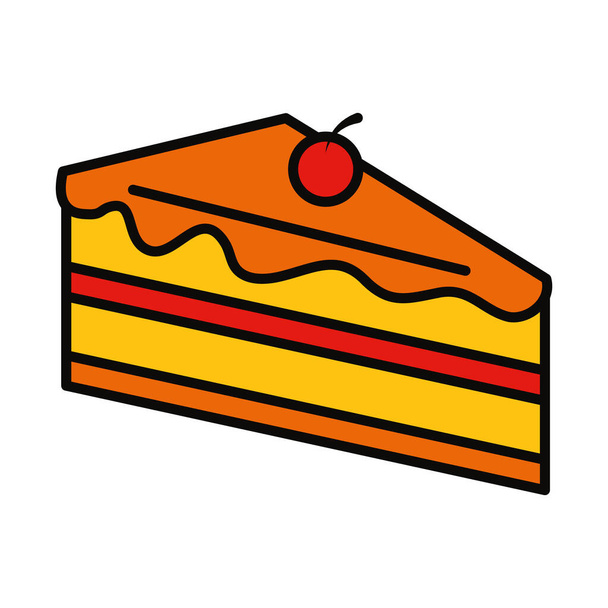 pedazo de icono de la torta, línea y estilo de relleno - Vector, Imagen