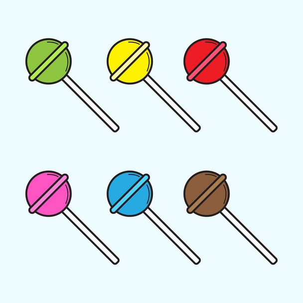 Colorful set of lollipop candy vector illustrtion.  Stock element design template. Green, yellow, red, pink, blue and brown option color. - Vektor, kép