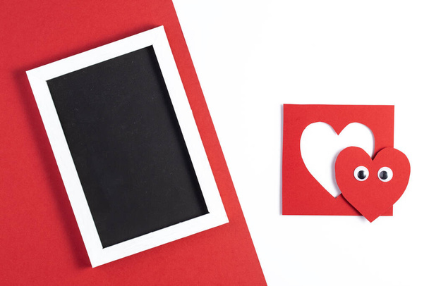 Happy Valentines day greetings. Red paper heart on white background. - Foto, Bild