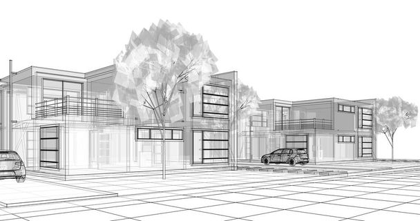casa bosquejo arquitectónico 3d ilustración - Foto, Imagen