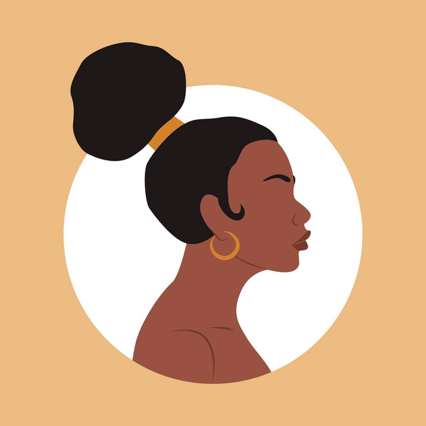 Abstract female shape. Fashion african girl silhouette, retro woman portrait for social media. Vector contemporary illustration - Vector, Image