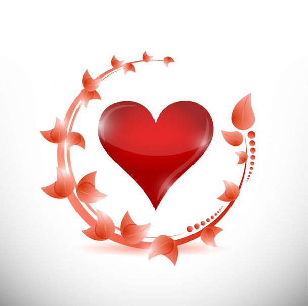 leaves and red heart illustration design - Foto, afbeelding
