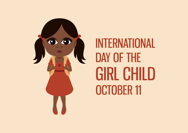 Mezinárodní den dívčího vektoru. Roztomilý malý africký dívčí vektor ikon. Rozkošná africká školačka s batohem kresleného charakteru. Den plakátu s dívkou, 11. října. Důležitý den - Vektor, obrázek