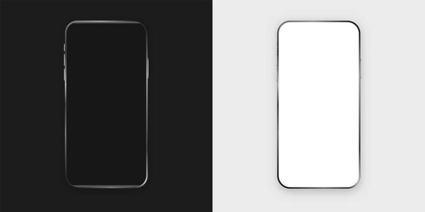 Nowoczesny smartfon z czarną białą makietą. Stylowy telefon komórkowy z realistycznym ekranem dotykowym technologii. - Wektor, obraz