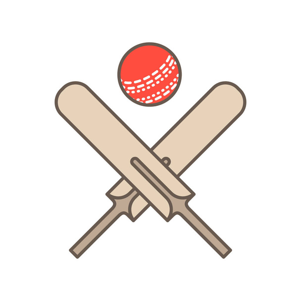 クリケットのベクトルラインアイコン。バットとボールのロゴ、機器のサイン。スポーツ競技イラスト. - ベクター画像