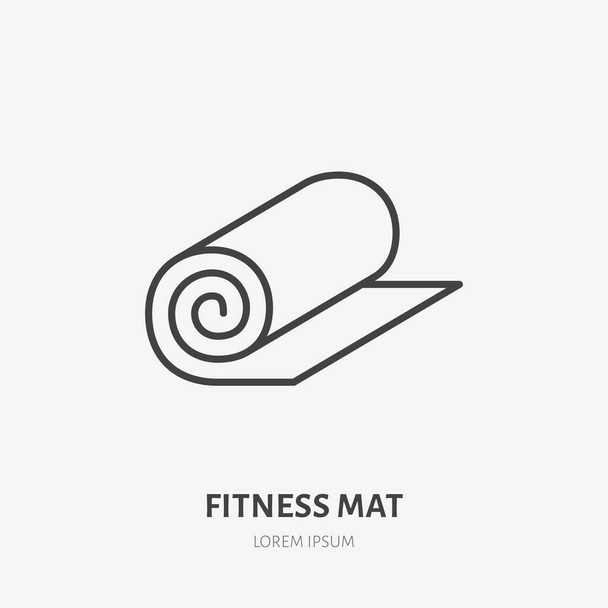 Fitnessmatten rollen Flatline-Symbol. Yoga-Teppich-Zeichen. Dünnes lineares Logo für Sportartikelgeschäft. - Vektor, Bild