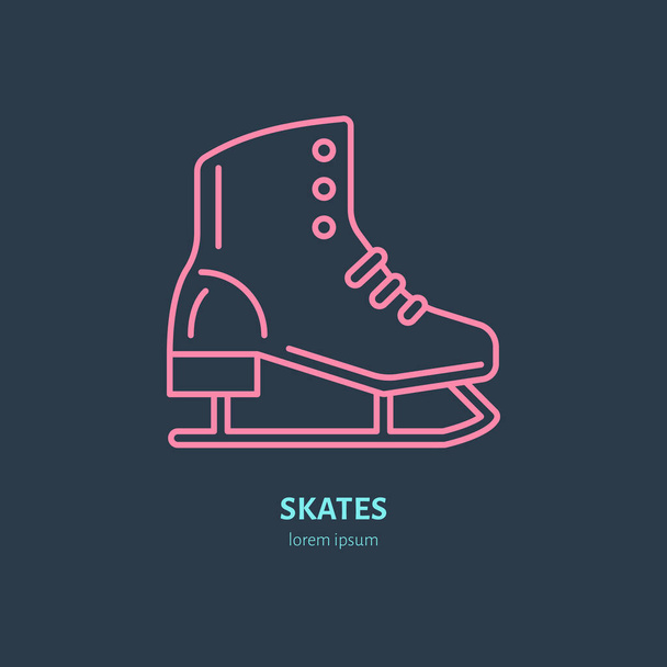 Patenlerin ince çizgi ikonu. Kış tatili ekipmanları kira logosu. Artistik patinajın ana simgesi. Soğuk sezon aktiviteleri, buz pateni sahası işareti. - Vektör, Görsel