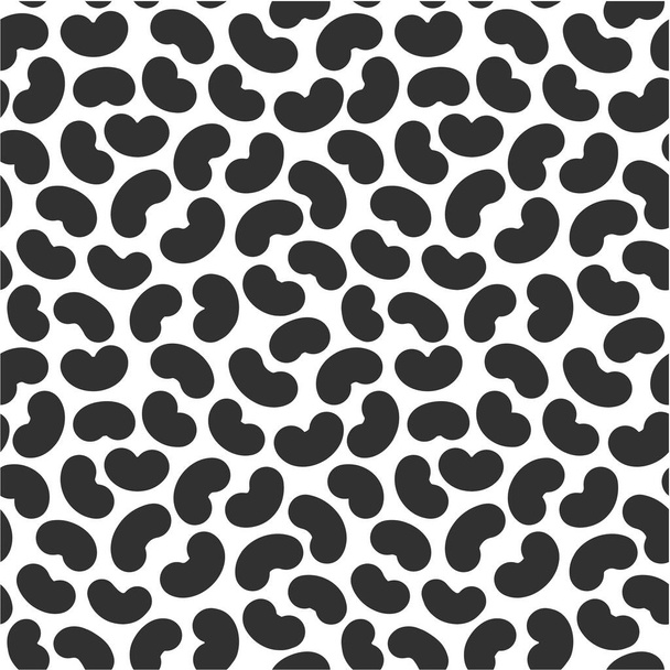 Naadloos patroon met abstracte geometrische bonen textuur, zwart op witte achtergrond. Sojabonen moderne memphis eenvoudige behang, monochrome grafische element. - Vector, afbeelding