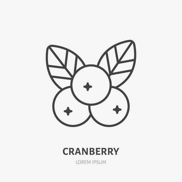 Cranberry flat line icon, forest berry sign, healthy food logo. Illustration of cowberry, lingonberry for natiral food store. - Vector, Image