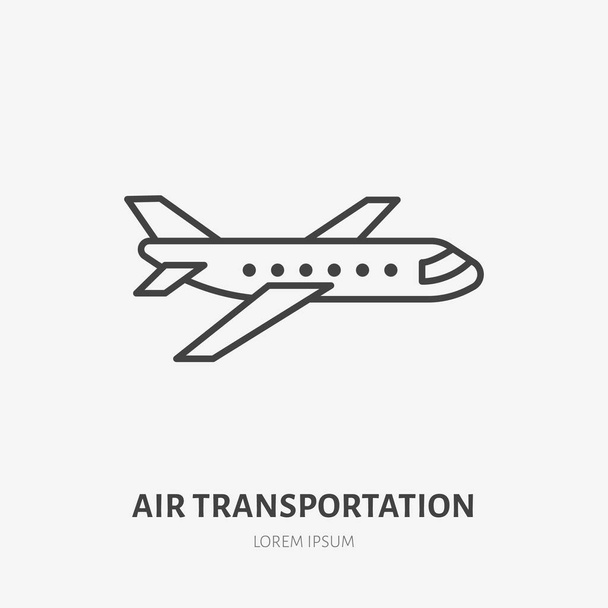 Airplane flat line icon. Jet sign. Thin linear logo for air delivery, freight services or travel. - Vector, Image