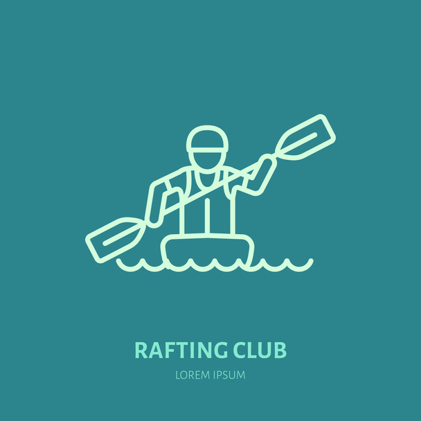 Rafting, icona della linea piatta del kayak. Illustrazione vettoriale degli sport acquatici - trave con pagaia in barca fluviale. Segno lineare, pittogrammi estivi per il negozio di attrezzi da paddle. - Vettoriali, immagini
