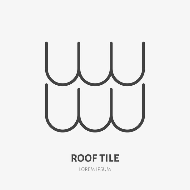 Roofing flat line icon. Illustration of composite tile roof material. House construction sign. Thin linear logo for home repair services. - Vector, Image