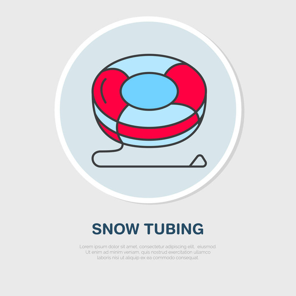 Vector dünne Linie Symbol von Snow Tubing. Verleih von Winterausrüstung Logo. Umrisssymbol, Zeichen für Aktivitäten in der kalten Jahreszeit. - Vektor, Bild