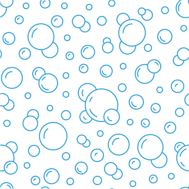 Bubbles wektor bezszwowy wzór z płaskich ikon linii. Niebieski biały kolor tekstury mydła. Woda gazowana tło, abstrakcyjny efekt musujący tapety. - Wektor, obraz