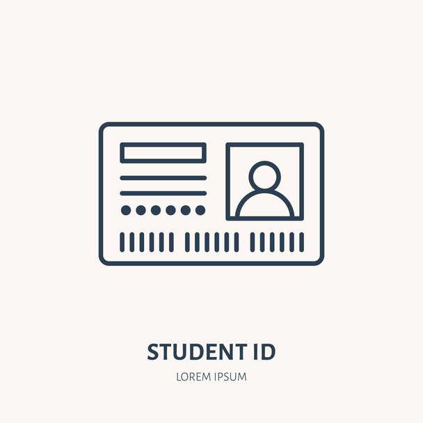 Carte d'accès étudiant, icône de ligne plate vectorielle d'identité. Document d'identité signe. - Vecteur, image