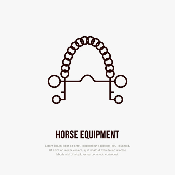 Morceau de pelham de cheval, icônes de polo ligne plate. Illustration vectorielle de chevaux jeu de sport, équipement équestre. - Vecteur, image