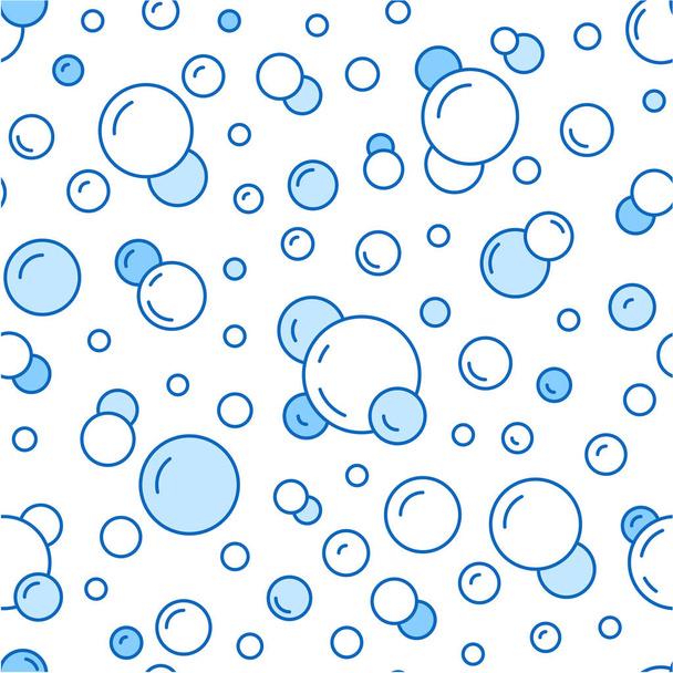 Burbujas vector patrón sin costura con iconos de línea plana. Textura de jabón de color blanco azul. Fondo de agua mareado, abstracto efecto efervescente fondo de pantalla. - Vector, imagen