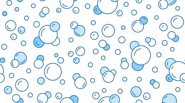 Bubbles Vektor nahtloses Muster mit flachen Linien-Symbolen. Blau weiße Farbe Seife Textur. Sprudelndes Wasser Hintergrund, abstrakte Brausewirkung Tapete. - Vektor, Bild