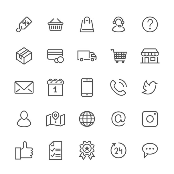 Online shopping flat line icons. E-commerce business, contacts, support, social networks, shop basket, sale, delivery illustrations. Thin signs for web store. Pixel perfect 48x48. Editable Strokes. - Vector, Image