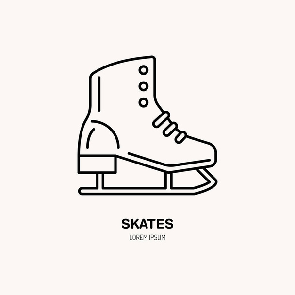 Vector thin line icon of skates. Winter recreation equipment rent logo. Outline symbol of figure skating. Cold season activities, ice rink sign. - Vector, Image
