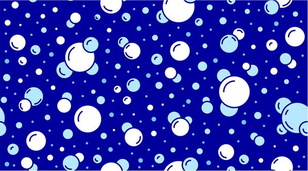 Burbujas vector patrón sin costura con iconos de línea plana. Textura de jabón de color blanco azul. Fondo de agua mareado, abstracto efecto efervescente fondo de pantalla. - Vector, Imagen