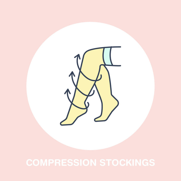 Compression stockings icon, line logo. Flat colored vector sign for surgery rehabilitation equipment shop. - Vector, Image