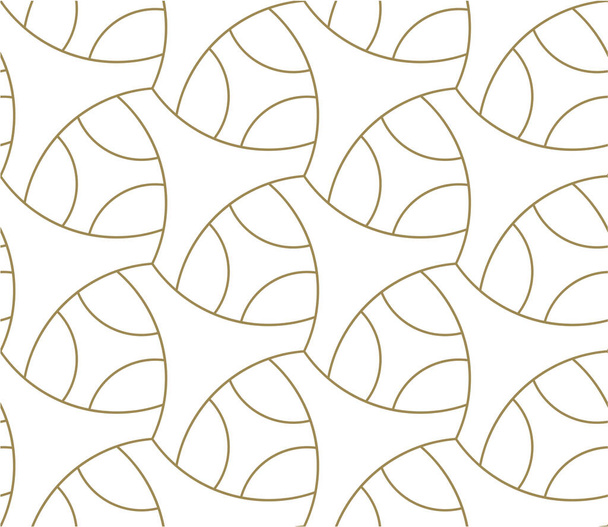 Nahtloses Muster mit abstrakter geometrischer Linienstruktur, Gold auf weißem Hintergrund. Licht moderne einfache Tapete, helle Fliesen Hintergrund, monochromes grafisches Element. - Vektor, Bild
