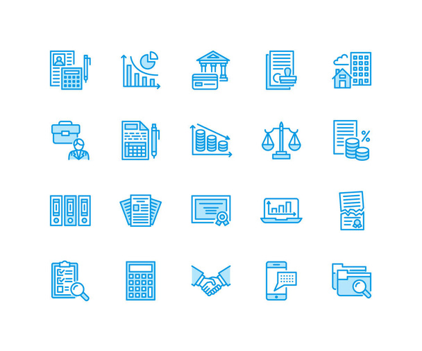 Financial accounting flat line icons. Bookkeeping, tax optimization, firm, accountant outsourcing, payroll real estate crediting. Accountancy finance thin signs for legal services Pixel perfect 64x64 - Vector, Image