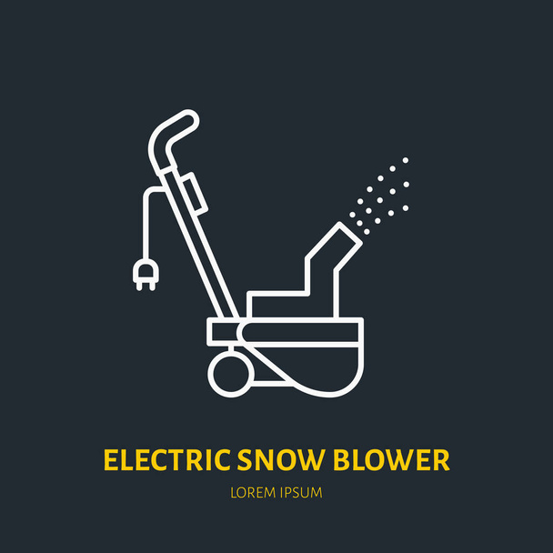 Soplador de nieve eléctrico icono de línea plana. Signo vectorial del equipo de eliminación de nieve. - Vector, Imagen
