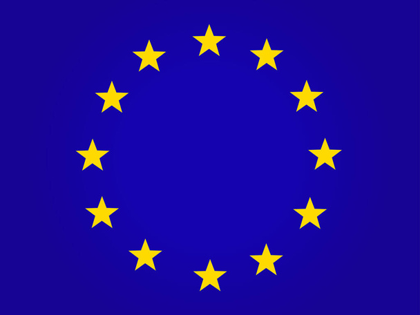 Az Európai Unió hivatalos zászlaja. Tizenkét sárga csillag kék háttérrel. Vektor, vízszintes kép. - Vektor, kép