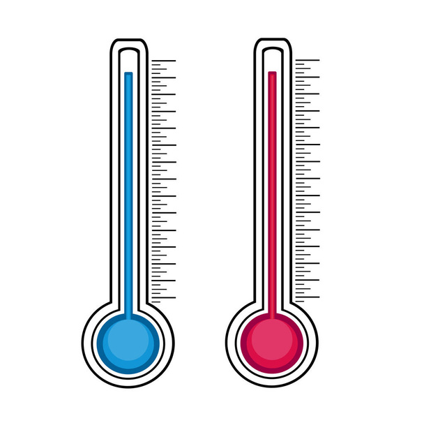 Lämpömittarin ikoni. Kylmää ja kuumaa. Laite, joka mittaa lämpötilaa. Mittakaava tarkistaa, määrittää lämmön sää, ilman lämpötila. Vektorikuvat. - Vektori, kuva