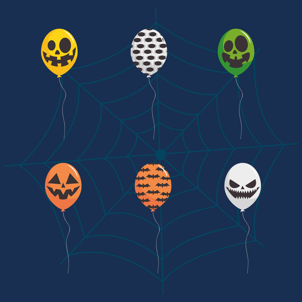 balões coloridos com conjunto de ícones de design halloween - Vetor, Imagem
